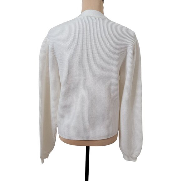 T Tahari Size L Off-White Pleated Blouson Sleeve Cardigan, Exc., Like New Cond. - Picture 5 of 13
